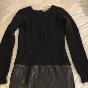 Diane Von Furstenberg black dress, sweater top and leather bottom
